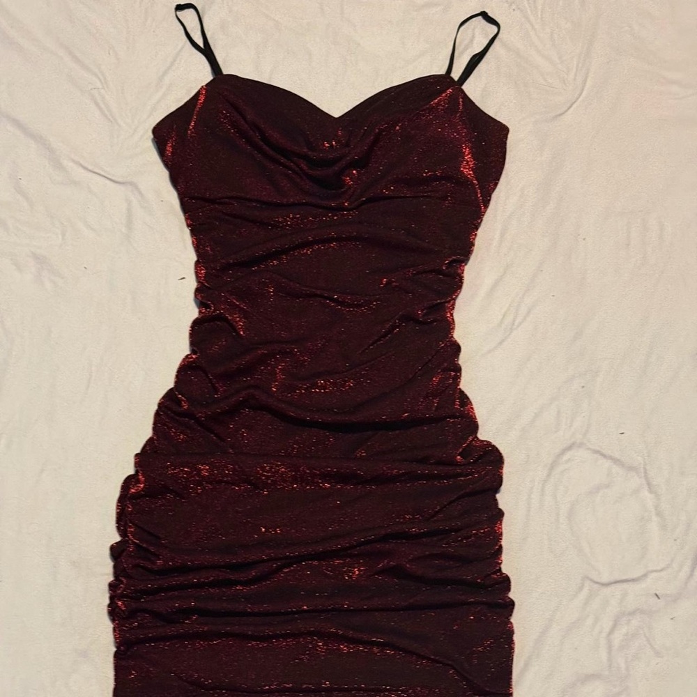 Emerald Sundae Burgundy Ruched Bodycon Mini Dress